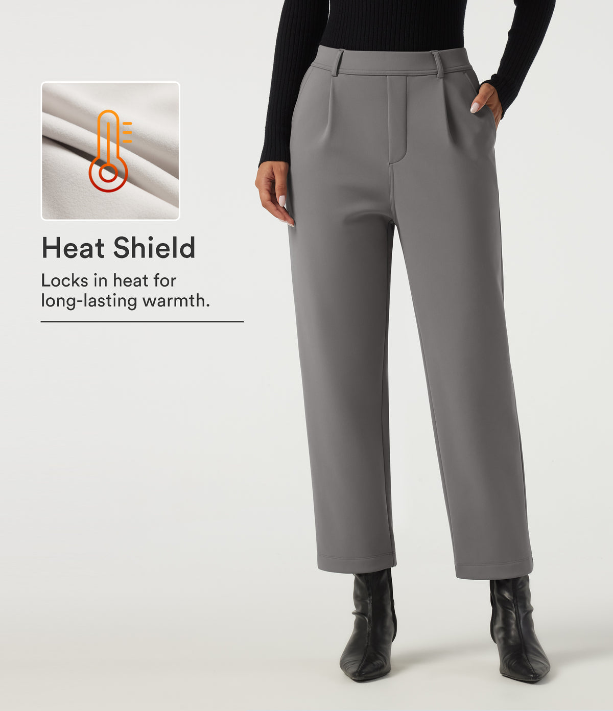 High Waisted Tapered Work Trousers with Pockets — Silent Storm — view 1