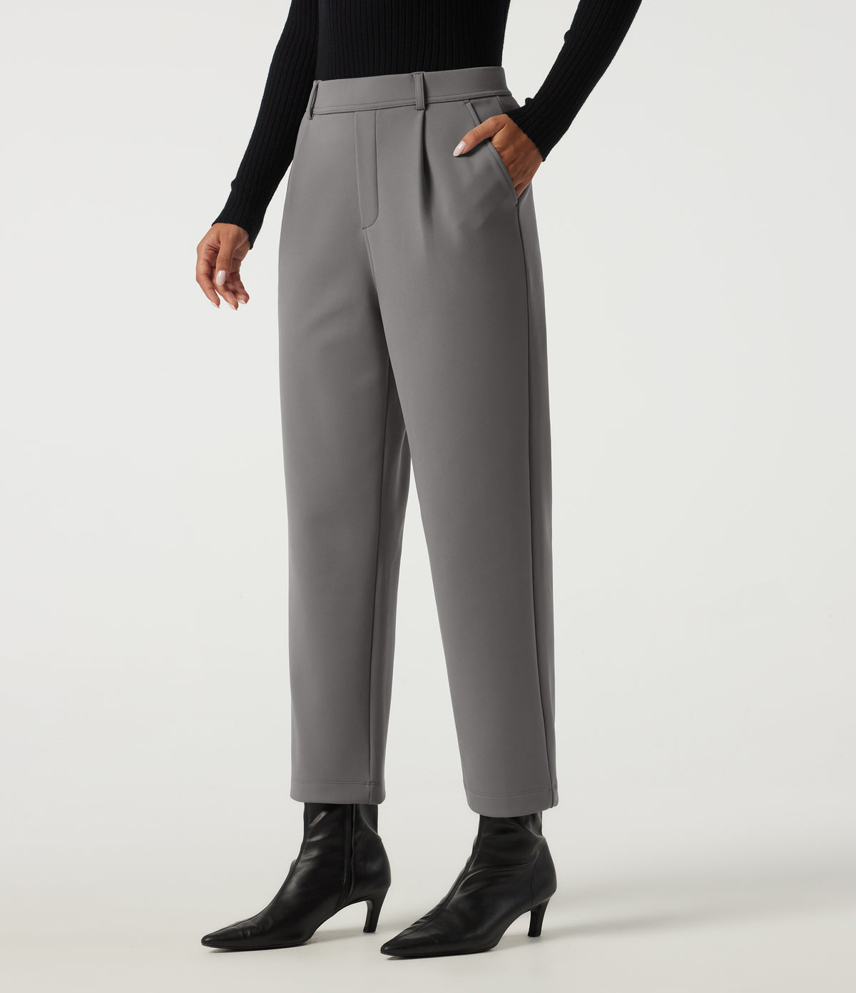 High Waisted Tapered Work Trousers with Pockets — Silent Storm — view 3