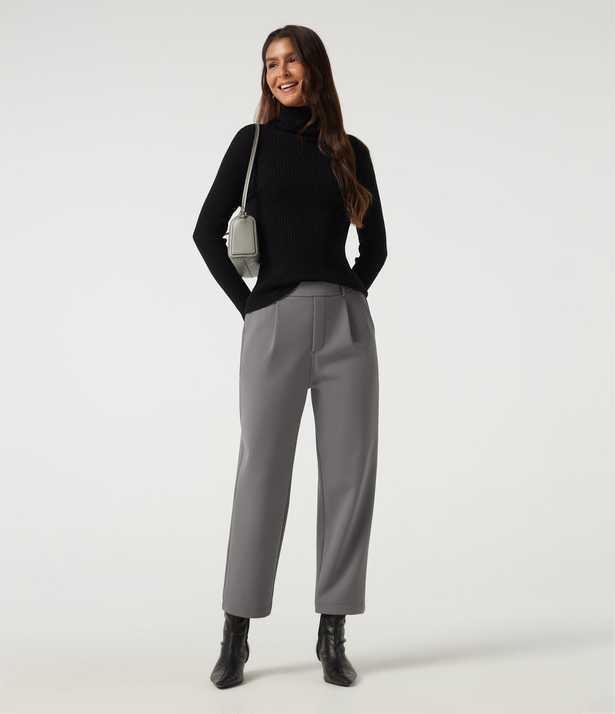 High Waisted Tapered Work Trousers with Pockets — Silent Storm — view 7