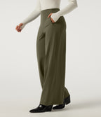 High Waisted Wide Leg Work Trousers with Pockets — Ivy Green — view 3