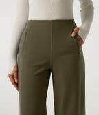 High Waisted Wide Leg Work Trousers with Pockets — Ivy Green — view 5