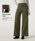 High Waisted Wide Leg Work Trousers with Pockets — Ivy Green — view 1