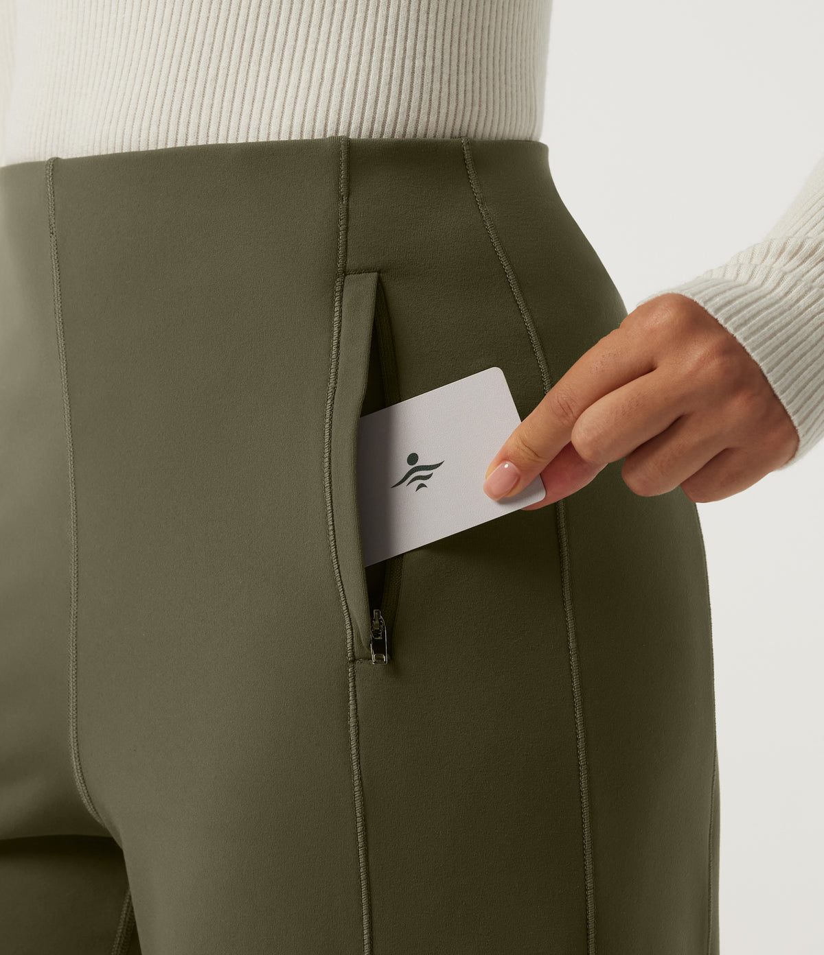 High Waisted Wide Leg Work Trousers with Pockets — Ivy Green — view 7