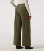 High Waisted Wide Leg Work Trousers with Pockets — Ivy Green — view 2