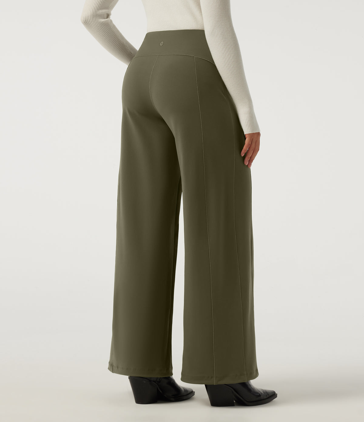 High Waisted Wide Leg Work Trousers with Pockets — Ivy Green — view 2