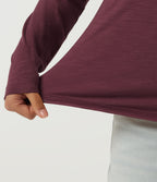 Boat Neck Long Sleeve Cotton Casual Top — Maroon Banner — view 6