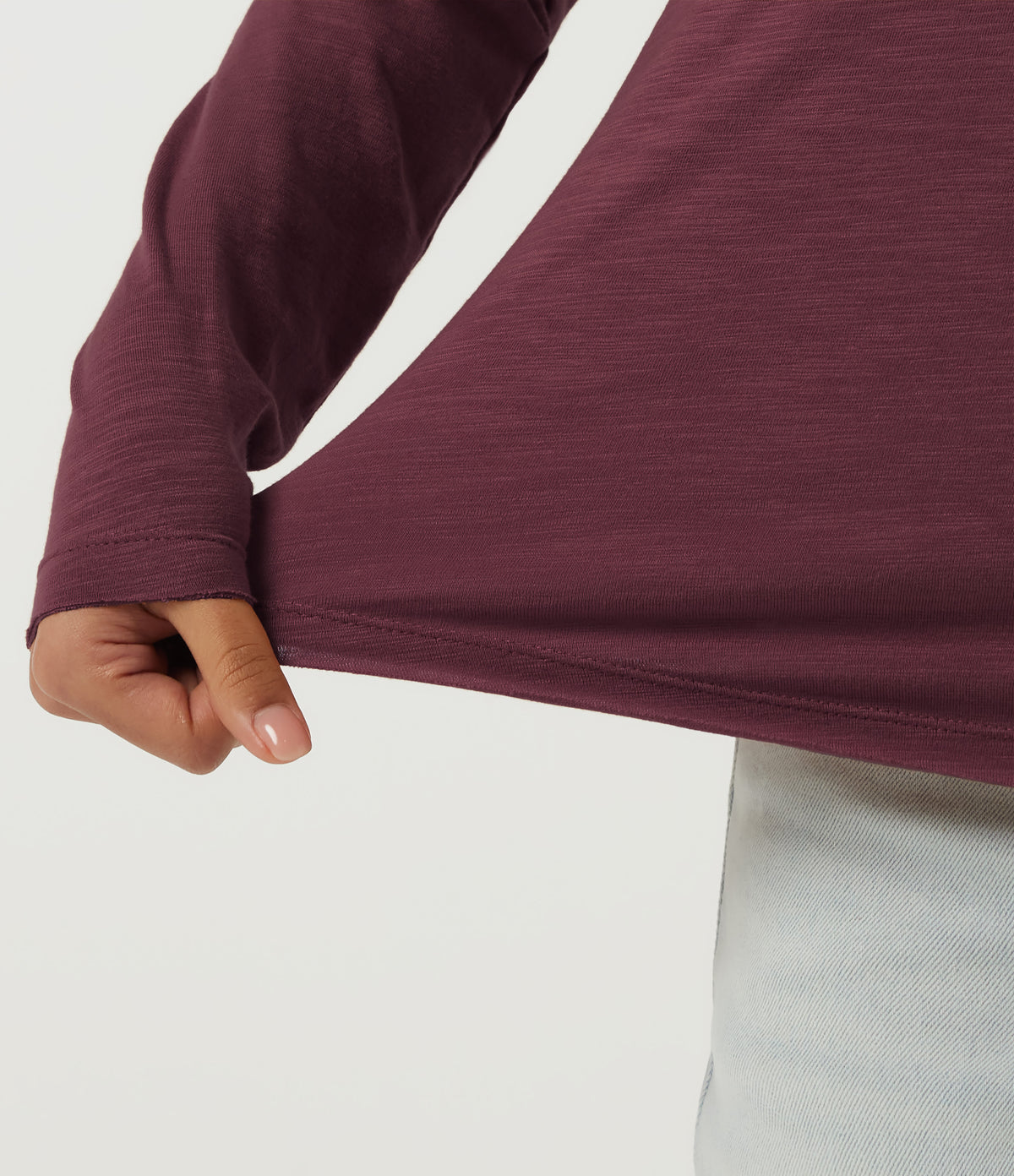 Boat Neck Long Sleeve Cotton Casual Top — Maroon Banner — view 6