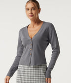 V Neck Long Sleeve Slim Work Cardigans — Grey — view 1