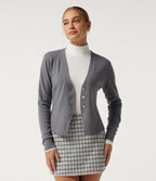 V Neck Long Sleeve Slim Work Cardigans — Grey — view 4