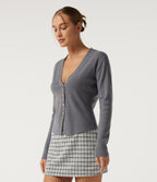 V Neck Long Sleeve Slim Work Cardigans — Grey — view 3