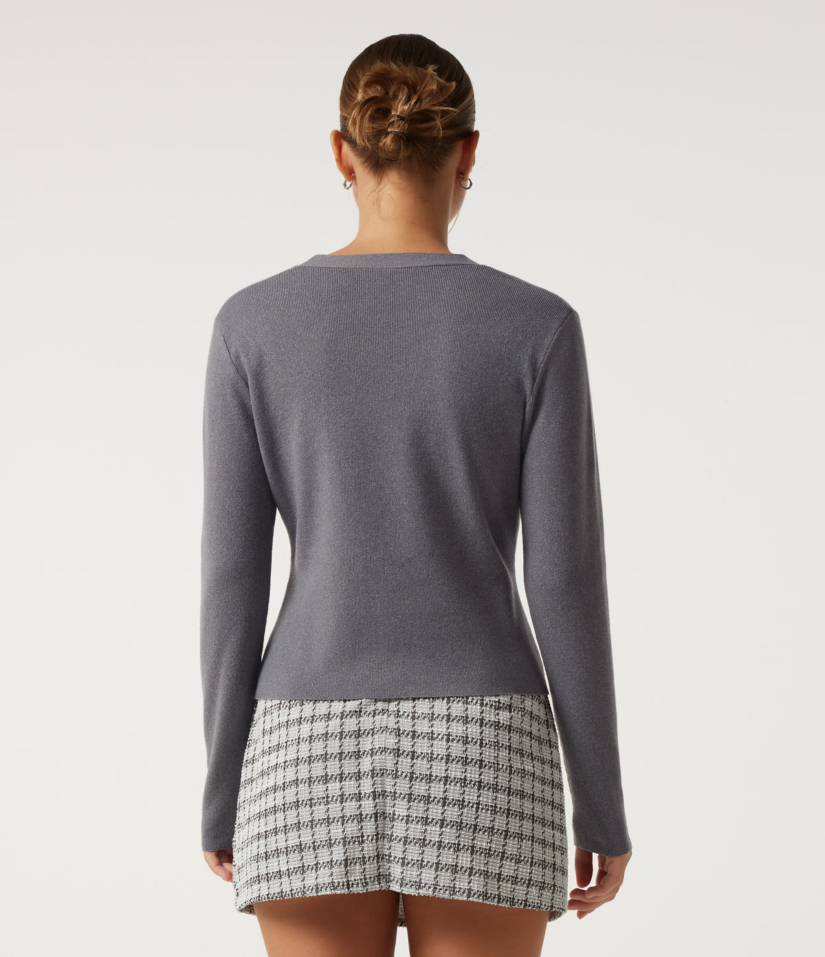V Neck Long Sleeve Slim Work Cardigans — Grey — view 2