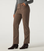 High Waisted Straight Leg Work Corduroy Trousers with Pockets — Burnt Caramel — view 3