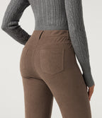 High Waisted Straight Leg Work Corduroy Trousers with Pockets — Burnt Caramel — view 5