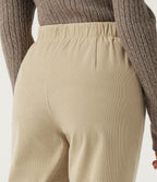 High Waisted Tapered Casual Corduroy Trousers with Pockets — Brown Rice — view 5