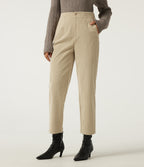 High Waisted Tapered Casual Corduroy Trousers with Pockets — Brown Rice — view 1