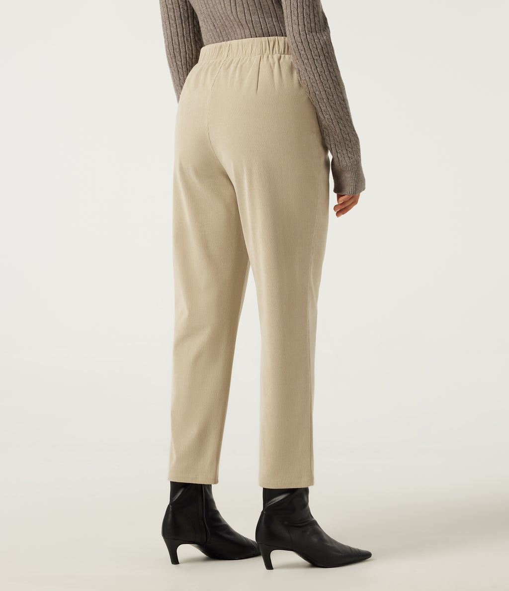 High Waisted Tapered Casual Corduroy Trousers with Pockets — Brown Rice — view 2
