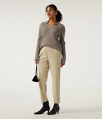 High Waisted Tapered Casual Corduroy Trousers with Pockets — Brown Rice — view 6
