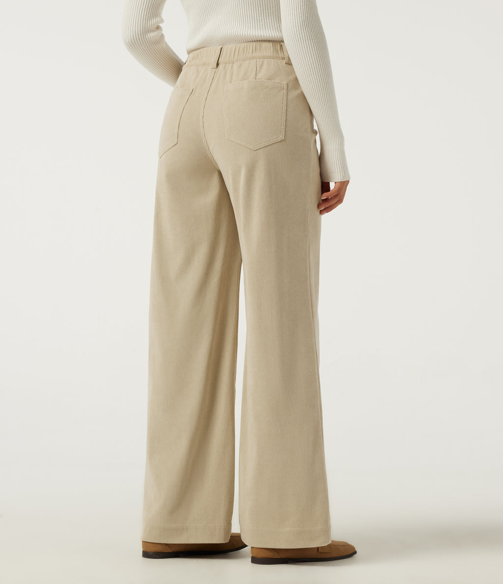 Mid Rise Straight Leg Casual Corduroy Trousers with Pockets — Brown Rice — view 2