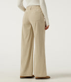 Mid Rise Straight Leg Casual Corduroy Trousers with Pockets — Brown Rice — view 2