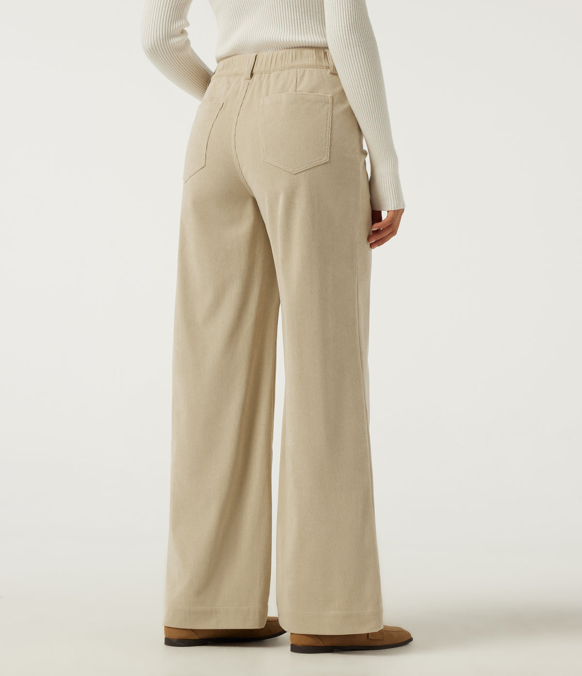 Mid Rise Straight Leg Casual Corduroy Trousers with Pockets — Brown Rice — view 2