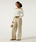 Mid Rise Straight Leg Casual Corduroy Trousers with Pockets — Brown Rice — view 6