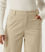 Mid Rise Straight Leg Casual Corduroy Trousers with Pockets — Brown Rice — view 4