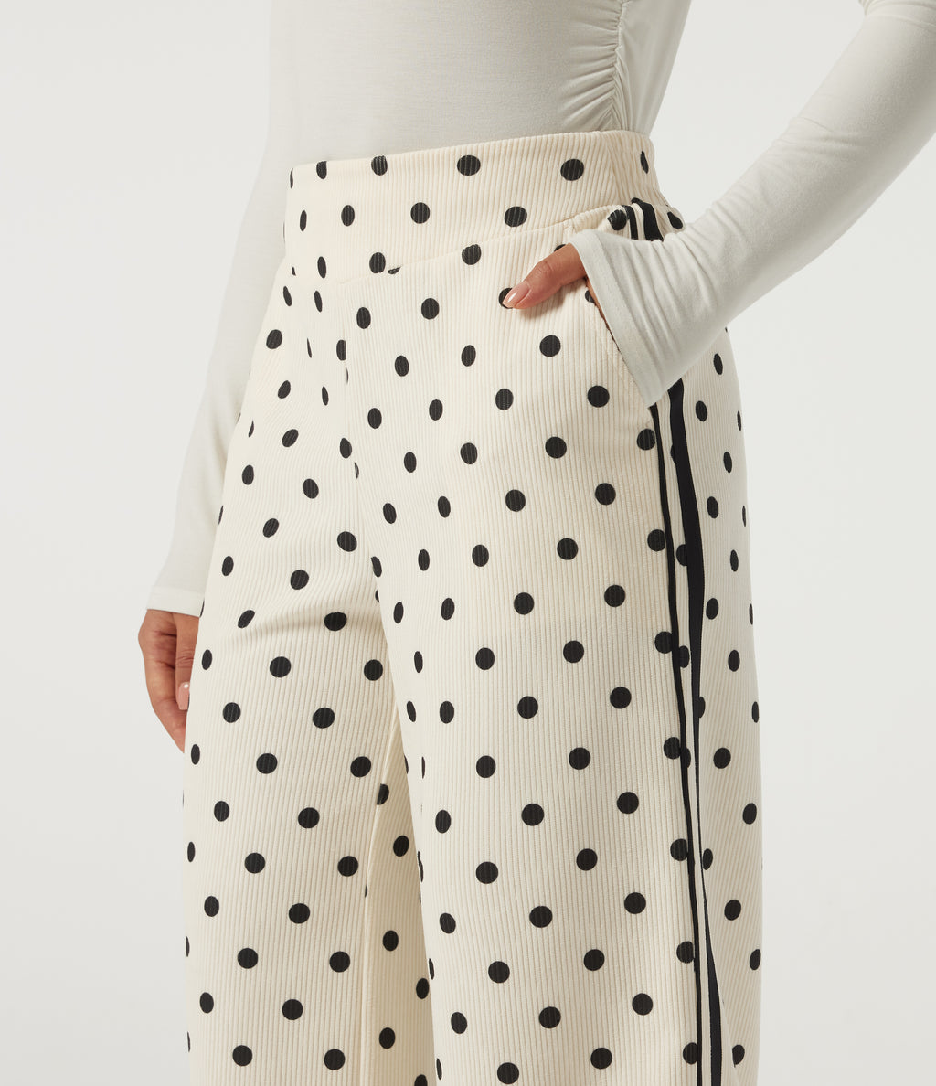 High Waisted Polka Dot Side Stripe Corduroy Casual Wide Leg Trousers with Pockets — Prelude Dot — view 4