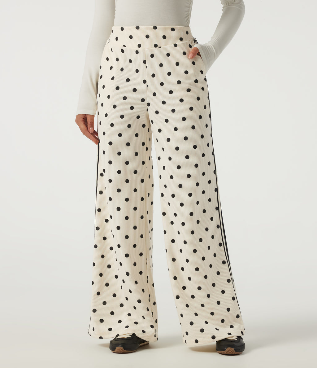 High Waisted Polka Dot Side Stripe Corduroy Casual Wide Leg Trousers with Pockets — Prelude Dot — view 3