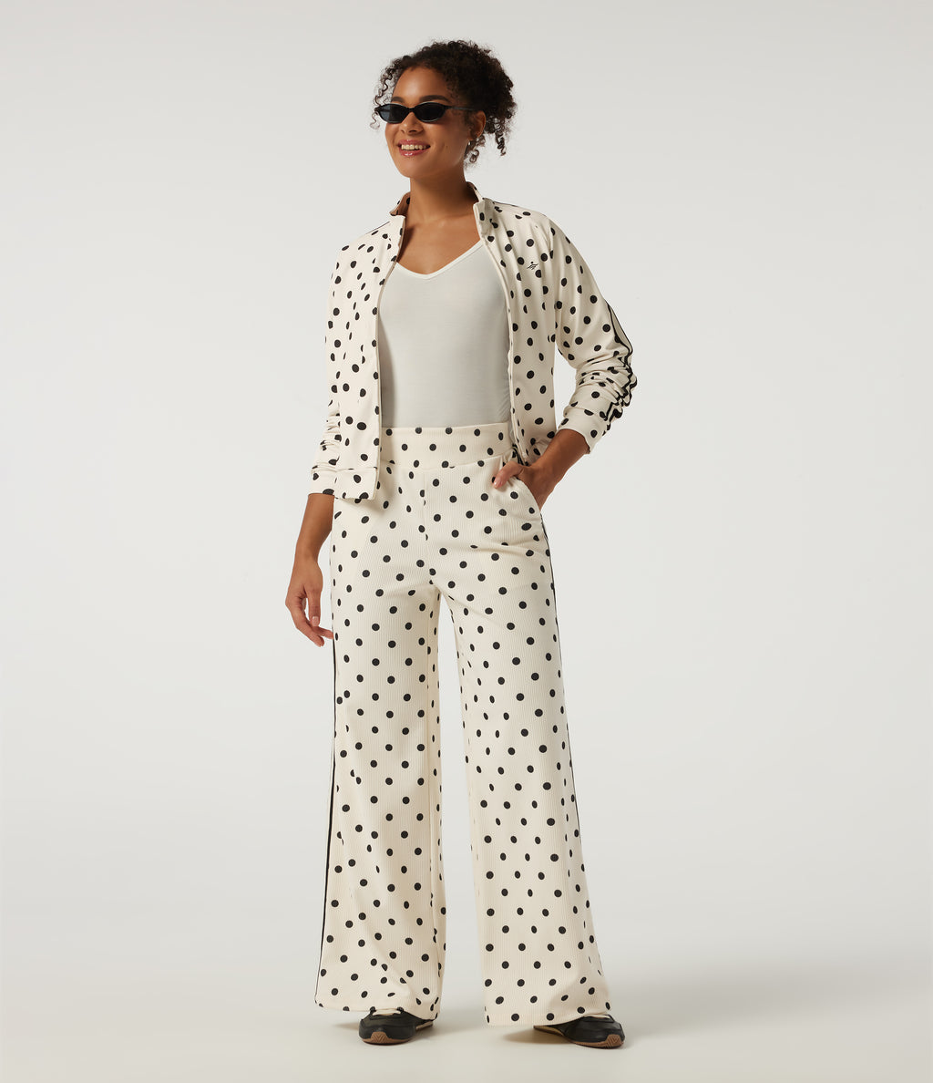 High Waisted Polka Dot Side Stripe Corduroy Casual Wide Leg Trousers with Pockets — Prelude Dot — view 6