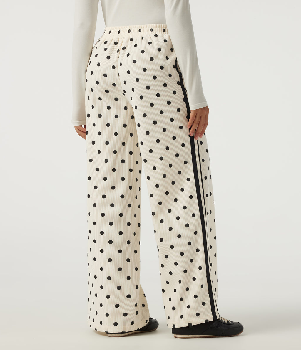 High Waisted Polka Dot Side Stripe Corduroy Casual Wide Leg Trousers with Pockets — Prelude Dot — view 2
