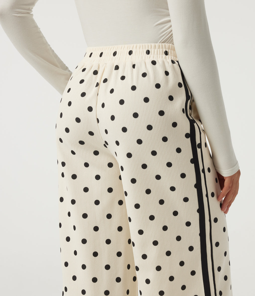 High Waisted Polka Dot Side Stripe Corduroy Casual Wide Leg Trousers with Pockets — Prelude Dot — view 5