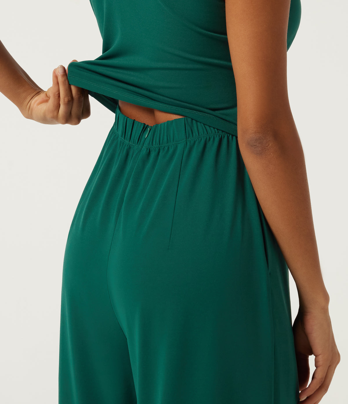 Deep V Neck Sleeveless Slim Contrast Lace Party Wide Leg Jumpsuits with Built-in Bra and Pockets - Edition — Rain Forest — view 6