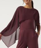 Round Neck Sleeveless Slim Wide Leg Asymmetric Party Jumpsuits with Pockets -Edition — New Maroon — view 6