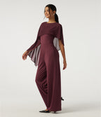 Round Neck Sleeveless Slim Wide Leg Asymmetric Party Jumpsuits with Pockets -Edition — New Maroon — view 3