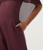Round Neck Sleeveless Slim Wide Leg Asymmetric Party Jumpsuits with Pockets -Edition — New Maroon — view 8
