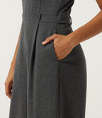 Boat Neck Sleeveless Wide Leg Houndstooth Slim Work Jumpsuits with Pockets -Edition — Shadow Knit — view 6