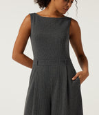 Boat Neck Sleeveless Wide Leg Houndstooth Slim Work Jumpsuits with Pockets -Edition — Shadow Knit — view 4