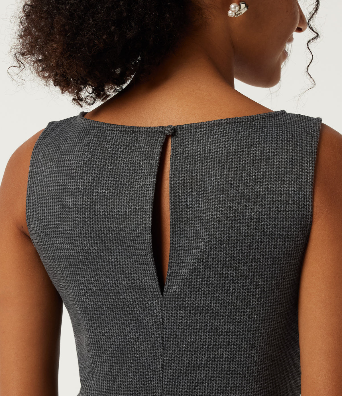 Boat Neck Sleeveless Wide Leg Houndstooth Slim Work Jumpsuits with Pockets -Edition — Shadow Knit — view 5
