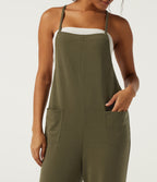 Square Neck Crisscross Straight Leg Casual Dungarees with Pockets — Winter Moss — view 5