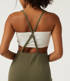 Square Neck Crisscross Straight Leg Casual Dungarees with Pockets — Winter Moss — view 4