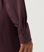 Lapel Long Sleeve Linen-Feel Casual Midi Dress with Pockets — Plum Wine — view 7