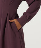Lapel Long Sleeve Linen-Feel Casual Midi Dress with Pockets — Plum Wine — view 6