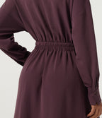 Lapel Long Sleeve Linen-Feel Casual Midi Dress with Pockets — Plum Wine — view 5