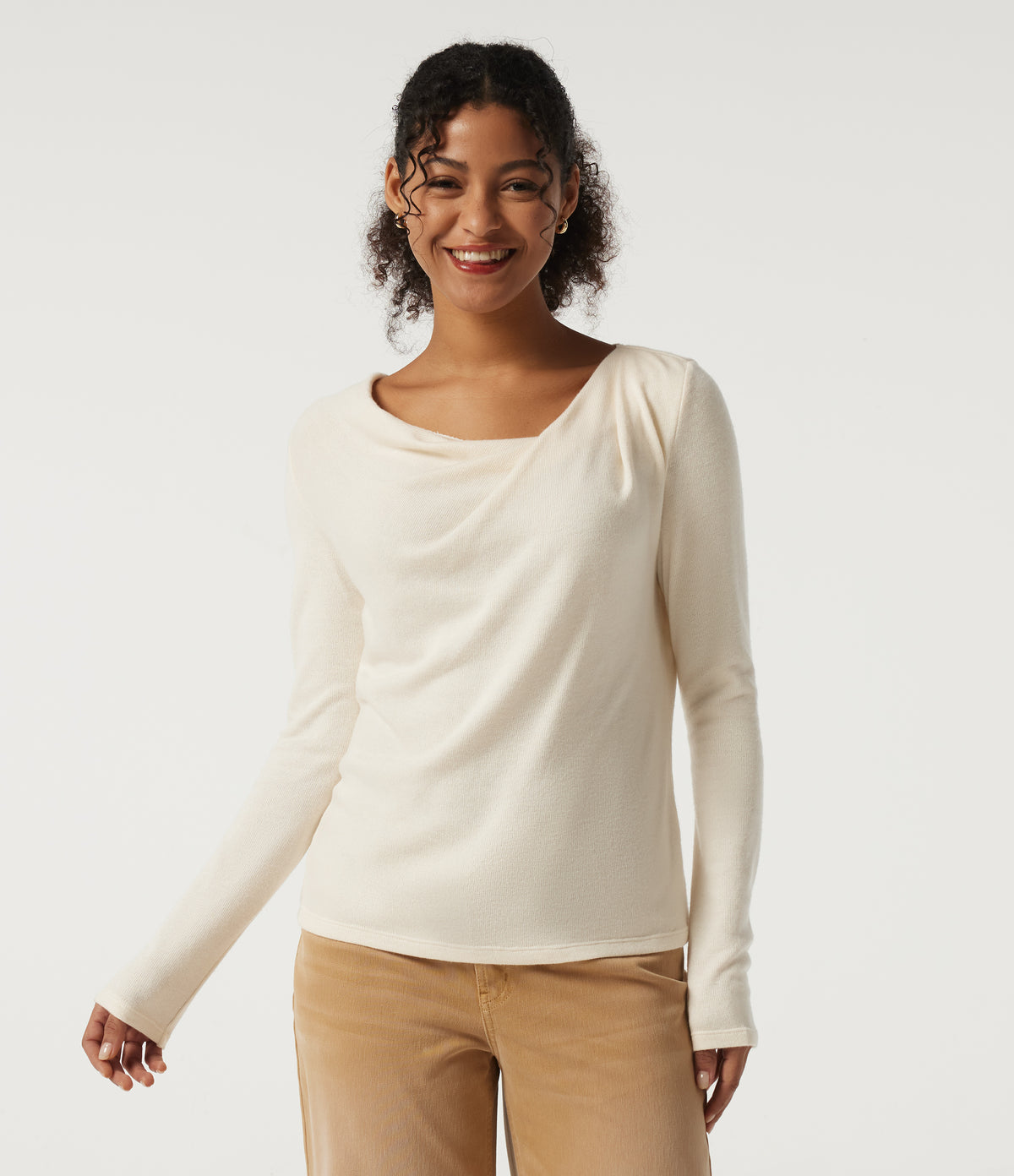 Cowl Neck Long Sleeve Asymmetric Casual Top — Pop Sprinkle — view 4