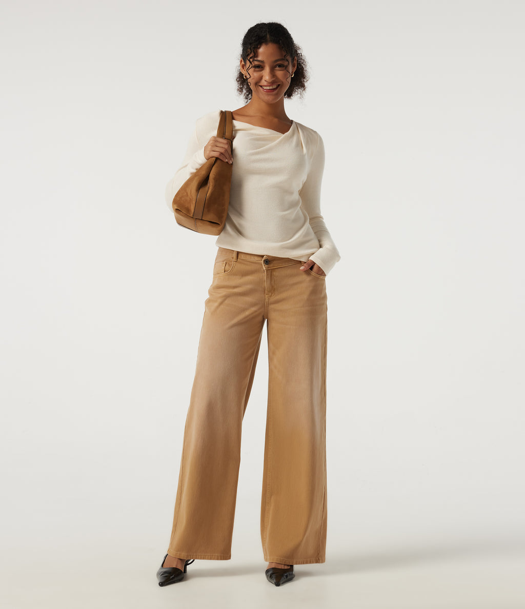 Cowl Neck Long Sleeve Asymmetric Casual Top — Pop Sprinkle — view 6