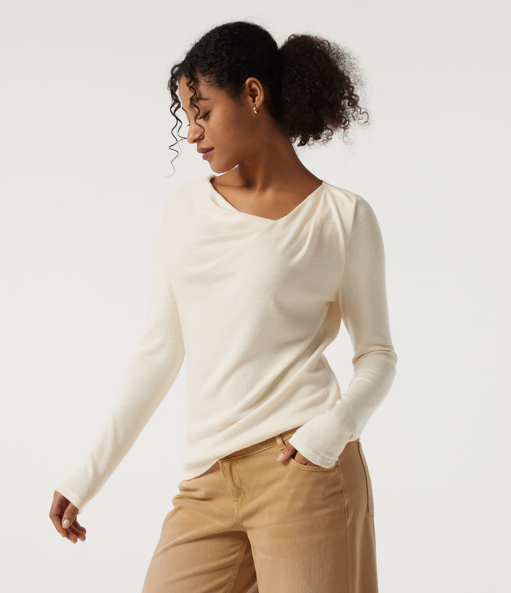 Cowl Neck Long Sleeve Asymmetric Casual Top — Pop Sprinkle — view 3