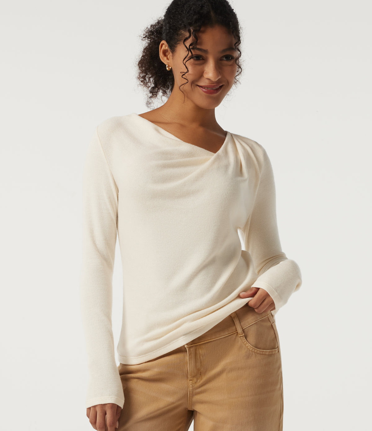 Cowl Neck Long Sleeve Asymmetric Casual Top — Pop Sprinkle — view 1