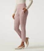 High Waisted Tapered Plaid Work Trousers with Pockets — Bean Paste Houndstooth Plaid — view 1