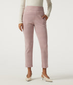 High Waisted Tapered Plaid Work Trousers with Pockets — Bean Paste Houndstooth Plaid — view 3
