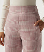 High Waisted Tapered Plaid Work Trousers with Pockets — Bean Paste Houndstooth Plaid — view 4